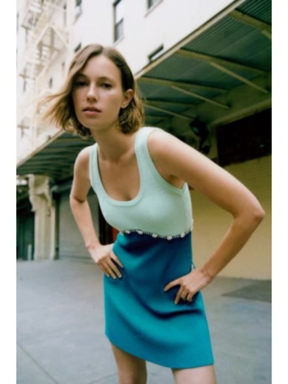 Zara Jewel Appliqué Dress Size Medium Mint Teal Sleeveless Rhinestone Pearl Trim